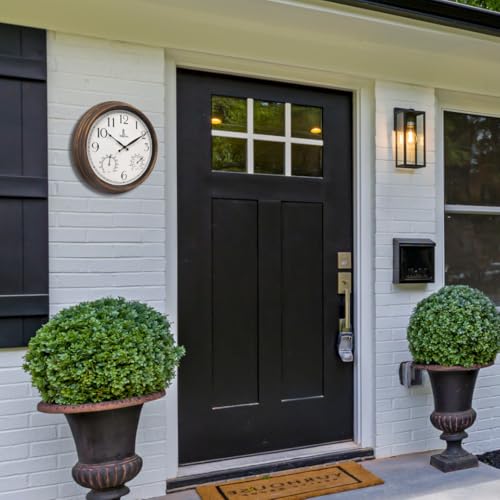 Outdoor Clocks for Patio Waterproof with Thermometer - 14 inch Indoor Outdoor Clock with Temperature and Humidity - Weatherproof, Accurate & Easy to Read Wall Clock for Pool, Patio, Garden &Home Decor