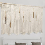 Extra Large Macrame Wall Hanging 70.8" × 39" Boho Tapestry Woven Decor- Cotton Tassel Curtain Beige Chic Bohemian Wall Art for Home Living Room Bedroom Dorm Wedding (Includes Rod)