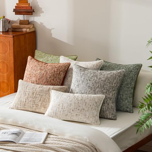 a moment Rust Orange Reversible Pillow Covers 2 Pack - Farmhouse Chenille Throw Pillows, Neutral Textured Decorative Throw Pillow Covers with Border for Couch Sofa Bed (18x18 Inch, No Insert)