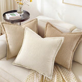 decorUhome Summer Corduroy Cream White Throw Pillow Covers 18x18 Set of 2 Decorative Soft Boho Farmhouse Couch Pillow Covers for Living Room Bed Sofa Broadside Striped Pillow Cases