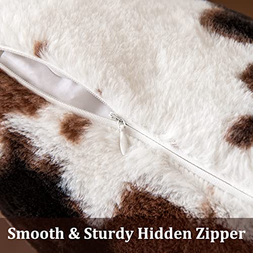 Pack of 2 Luxury Faux Fur Throw Pillow Covers Cowhide Decorative Soft Fluffy Plush Couch Throws Brindle Cushion Covers for Couch Living Room Sofa Bedroom 18x18 Inch