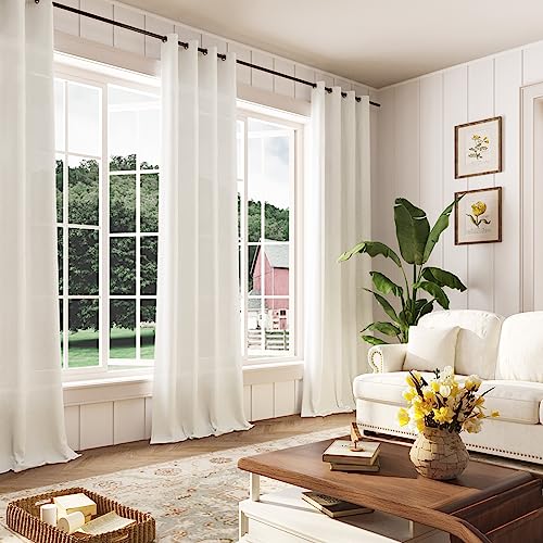 Aersas Natural Linen Curtains 84 Inches Long for Living Room Bedroom Neutral Boho Modern Grommet Privacy Light Filtering Semi Sheer Ivory Cream Off White Linen Drapes 84 Length 2 Panels Set