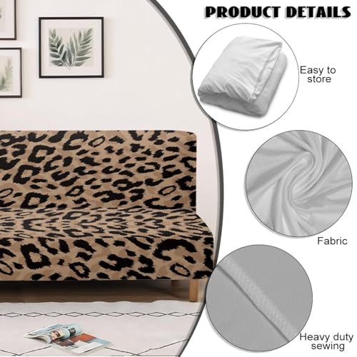 Leopard Print Couch Cover Stretch Futon Slipcover Foldable Armless Sofa Cover with Elastic Bottom Aesthetic Furniture Protector Foldable Couch Pet Covers for Sofa