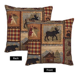 Set of 2 Square 18x18 inch Retro Brown Throw Pillow Covers Rustic Lodge Bear Moose Decorative Throw Pillowcase for Home Sofa Thick Cotton Linen Cushion Cases (45x45 cm) Paw Prints Cabin