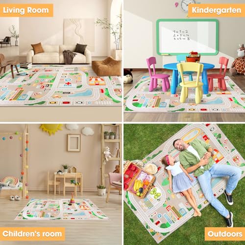 IKITOT Kid Rug Carpet Playmat for Toy Cars and Train，Play Area Rug with Rubber Backing，Fun Throw Rug，Ideal Gift for Children Baby Bedroom Play Room(80×120cm/32×47in)