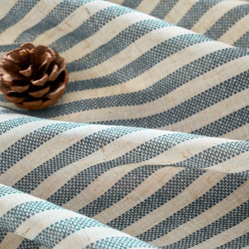Vangao Linen Striped Curtains for Living Room Bedroom Farmhouse Tickingstripe Light Filtering Window Curtains Printed Drapes Grommet Top 2 Panels Blue W50 x L84 Inch