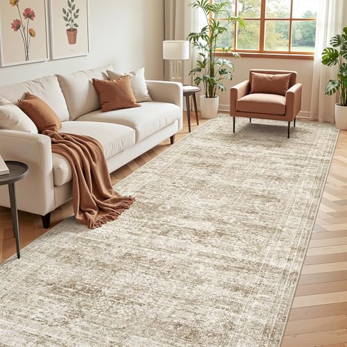 4x10 Runner Rug Non Slip,Washable Hallway Runner Rug,Brown