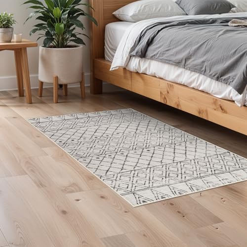 2x3 Entryway Rug Washable - Moroccan Small Area Rugs for Entryway Low Pile Indoor Mat Non Slip with Rubber Backing Thin Area Rug Pet Friendly for Front Door Kitchen Bedroom 2x3 Geo Grey