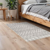 2x3 Entryway Rug Washable - Moroccan Small Area Rugs for Entryway Low Pile Indoor Mat Non Slip with Rubber Backing Thin Area Rug Pet Friendly for Front Door Kitchen Bedroom 2x3 Geo Grey