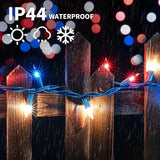 LAMPHOME Red White and Blue Patriotic Mini String Lights, 31.9FT 150 Incandescent Lights, Connectable 120V Waterproof Green Wire, 4th of July Independence Day Decor for Indoor Outdoor Christmas Party