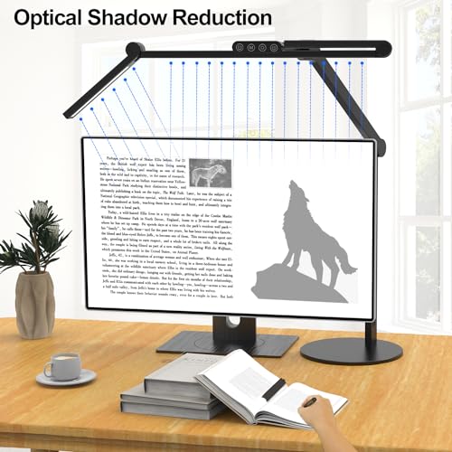 Architect Desk Lamp with Atmosphere Lighting, Adjustable Led Desk Light for Home Office with Base, 24W Bright Auto Dimming Table Light with Rotatable Swing Arm for Workbench Computer