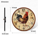 TAHEAT 14 Inch Rustic Rooster Wall Clock Retro Silent Non Ticking Easy to Read Clock, Battery Operated Decorative Wall Clocks for Kitchen/Living Room/Bedroom/Farmhouse Decoration