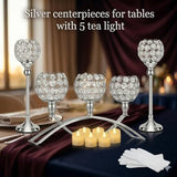Silver Crystal Candle Holders, Decorative Arch Candelabra Centerpieces for Tables, 3-Arm Candlesticks Holder and 2 Glass Holders, Silver Table Decor for Wedding, Party, Anniversary