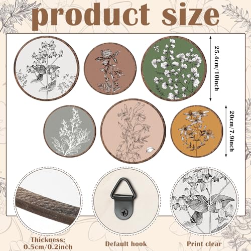 Barydat 6 Pieces Boho Plant Wall Art Decor Wooden Boho Farmhouse Rustic Bohemian Wall Hanging for Bedroom Living Room Office (Retro,8 Inch, 10 Inch)