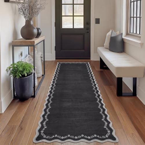 GarveeHome 2.5x10 Scalloped Washable Runner Rug Long Hallway Kitchen Rug