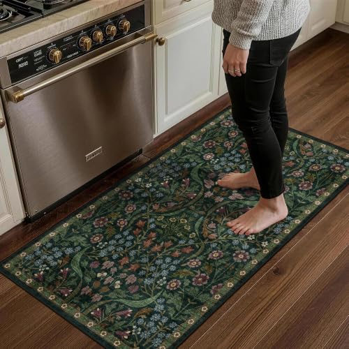 2x4 Washable Runner Rug Green Boho Floral for Hallway Kitchen Bedroom