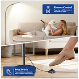 Floor Lamp, LED Floor Lamp with Remote Control Foot Switch for Living Room, Stepless Adjustable Colour Temperature Brightness Standing Lamp with Timer, Eye Caring Tall Lamp Reading for Bedroom,office