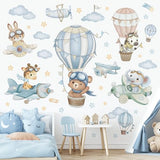 wondever Watercolor Hot Air Balloon Animals Wall Stickers Airplane Bear Elephant Cloud Peel and Stick Wall Art Decals for Kids Baby Nursery Bedroom