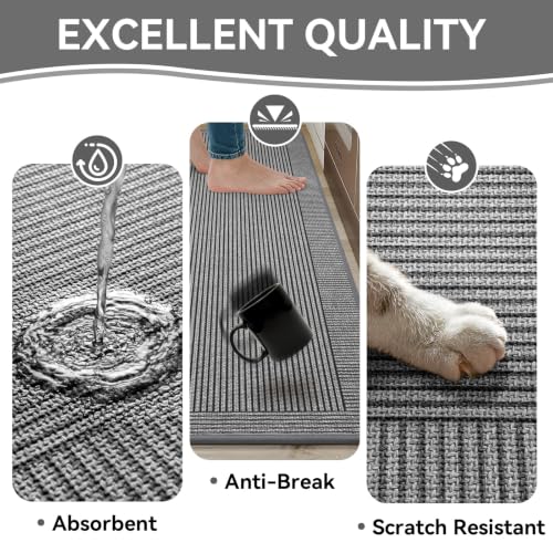 Kitchen Rugs Set of 2, Kitchen Mats for Floor,20x32+20x59 Grey
