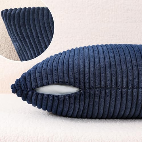 Mecatny Corduroy Decorative Throw Pillow Covers 12x20 Set of 2 Deep Blue