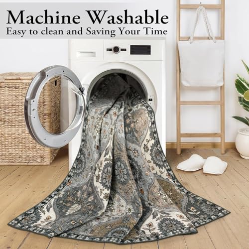 Lahome Moroccan 9x12 Rug for Living Room, Soft Washable Grey Bedroom Rug