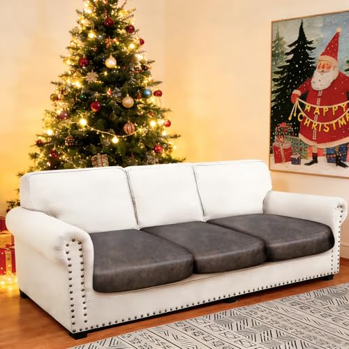 molasofa Leather Look Couch Cushion Covers, Stretch Sofa Cushion Covers for Sectional Armchair Loveseat Protector,Replacement Seat Cushion Slipcovers, Machine Washable (3 Cushion Sofa, Brown)