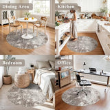 4ft Washable Kitchen Round Rug: Non-Slip Small Circle Rug for Bathroom,Living Room,Bedroom – Soft Modern Neutral Abstract Circular Carpet (Brown Beige,4x4)