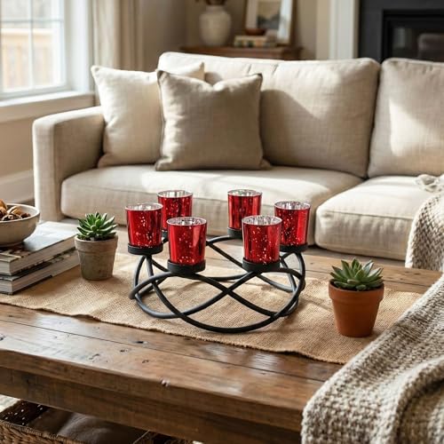 Candle Holders for Table Centerpiece Decor, Indoor/Outdoor, Red