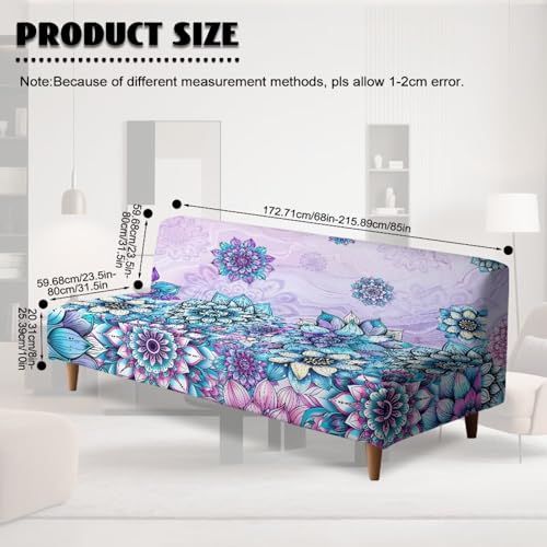 Purple Bohemian Flowers Stretch Sofa Couch Slipcovers Without Armrest, Furniture Protector for Kids and Pets Elastic Fabric Futon Slipcover Non Slip Protector