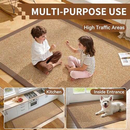 Hallway Runner Rug Woven Kitchen Runner Mat Washable Brown 2x5 ft