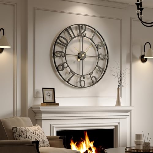 Cuspin Large Wall Clock for Living Room Decor, 30 Inch Wall Clock Battery-Operated Silent Non Ticking, Modern Black Decorative Metal Clock with Arabic Numerals