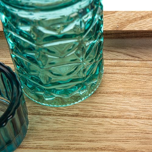 Creative Co-Op 9-Piece Blue and Green Glass Votive Holders on Wood Tray, Multicolor
