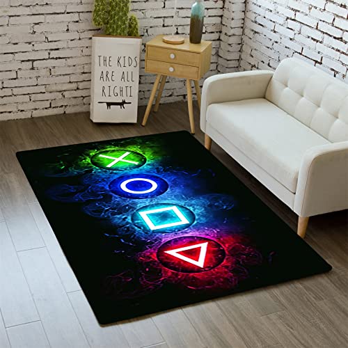 Video Game Rug - Gaming Rug for Boys Room Video Games Bedroom Carpet for Teens Gaming Room Decor Gamer Room Decor for Boys Gamer Carpet for Kids Bedroom,Black for Living Room