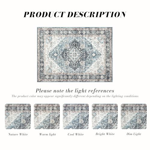 Area Rug 9×12, Large Vintage Boho Rug,Ultra-Soft Low Pile, Washable, Non Slip,Stain Resistant, Printed Carpet for Living Room Bedrooms Playroom Office Kitchen, Blue/Navy