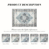Area Rug 9×12, Large Vintage Boho Rug,Ultra-Soft Low Pile, Washable, Non Slip,Stain Resistant, Printed Carpet for Living Room Bedrooms Playroom Office Kitchen, Blue/Navy