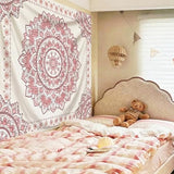 Atrippy Boho Pink Mandala Wall Tapestry for Bedroom, White and Pink Aesthetic Tapestry Room Decor for Teen Girls, Art Floral Wall Hanging for College Dorm (51''x60'')