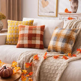 Plaid Fall Throw Pillow Covers Orange 26x26 Inch Set of 2