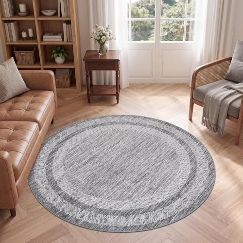 GarveeHome Round Area Rugs 6ft for Living Room, Solid Washable Circle Rug