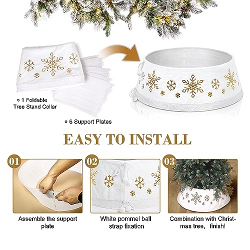 NIBESSER Christmas Tree Collar 30 Inches Plush Tree Skirt Ring with Silver Snowflake Tree Basket Plastics Sheets with Collar Cover Holiday Home Party Christmas Tree Decoration Xmas Ornaments