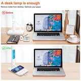 Desk Lamp with Wireless Charger, USB Charging Port, Dimmable Office Desk Light with Clock, Alarm, Date, Temperature, Foldable Lamp for Table Bedroom Bedside Office (White)