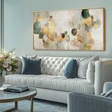 Gold Circle Modern Artwork Framed Abstract Wall Art Green Canvas Decor 24"x48" Wall Decorations for Bedroom Living Room Kitchen