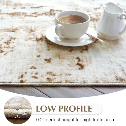 FMFUNCTEX 8x10 Washable Area Rug Brown Beige Neutral Abstract Modern Large Non Slip Carpet for Living Room Bedroom Soft Low Pile Indoor Mat Contemporary Throw Rug for Dining Kitchen Office Nursery