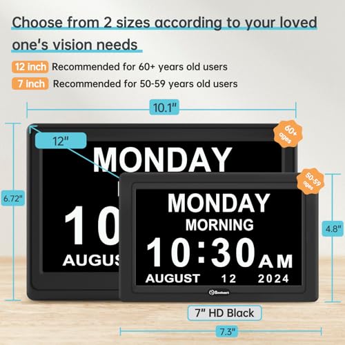 Soobest Dementia Digital Clock for Seniors Elderly, 20 Alarm Reminders 3 Ringtones for Memory Loss Alzheimers, Electric Time Date Day Large Display Calendar Clock, Auto DST, 1024 * 600P HD