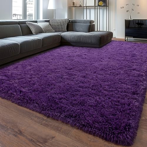 Soft Shag Rugs for Bedroom, 4x6 Purple Fluffy Shaggy Rugs for Living Room Nursery, Luxury Modern Plush Carpet Girls Boys Kids Room Dorm Indoor Home Decor, Upgrade Non-Slip
