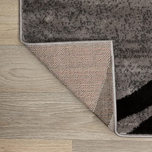 Rugshop Wavy Circles Fade-Resistant Living Room Runner Rug Gray 2' x 10'