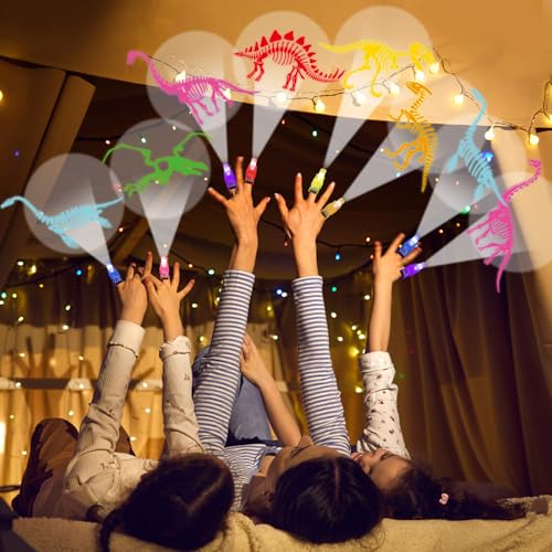 36Pcs Dinosaur LED Finger Lights Dinosaur Party Favors Glow in the Dark Light Up Finger Lights Dino Skeleton Themed Toys Bulk for Kids Birthday Party Goodie Bag Stuffer Birthday Gift Classroom Prize