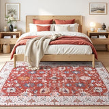 5x7 Area Rugs for Living Room, Washable Rug Vintage Floral, Red