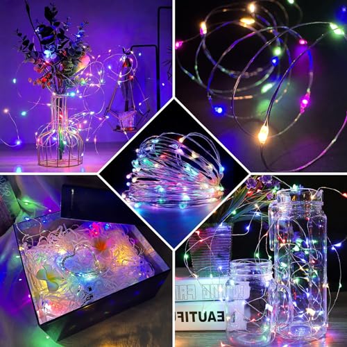 8 Pack Fairy Lights 7Ft 20 LED Twinkle String Lights 3 Modes Battery Operated Waterproof Firefly Starry for Mason Jar Party Wedding Easter Valentines Day Table Centerpieces,Rainbow-Pastel