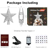 Christmas Tree Toppers Lighted with 6 Projection Modes, Christmas Star Tree Topper with Built-in LED Rotating Lights, Silver 3D Glitter Projection for Xmas Party Holiday Decorations