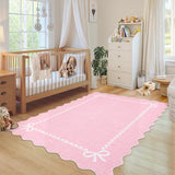 GarveeHome Scalloped Bow Rug for Living Room, Solid Pink Rug for Dorm, Washable Rugs 5x7 Soft Low Pile Non Slip Scalloped Rugs for Nursery College Bedroom Decor Kids Room Playroom